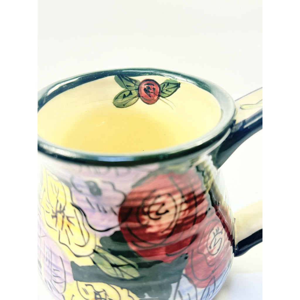Coffee Mug Cup Blue Sky Clayworks Heather Goldminc Signed Hand Painted Vintage Flowers Gift Mothers Day