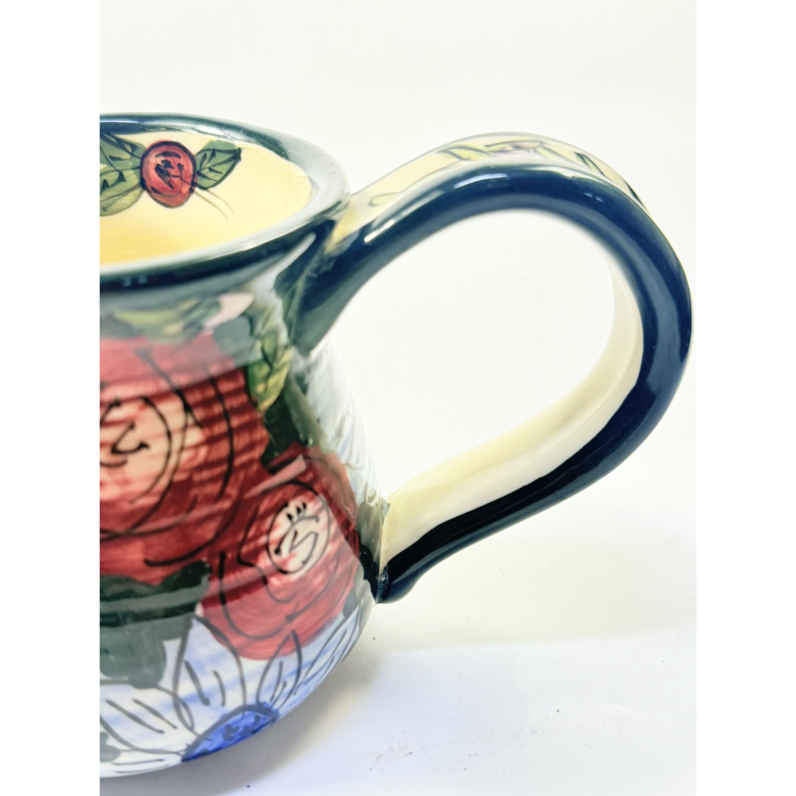 Coffee Mug Cup Blue Sky Clayworks Heather Goldminc Signed Hand Painted Vintage Flowers Gift Mothers Day