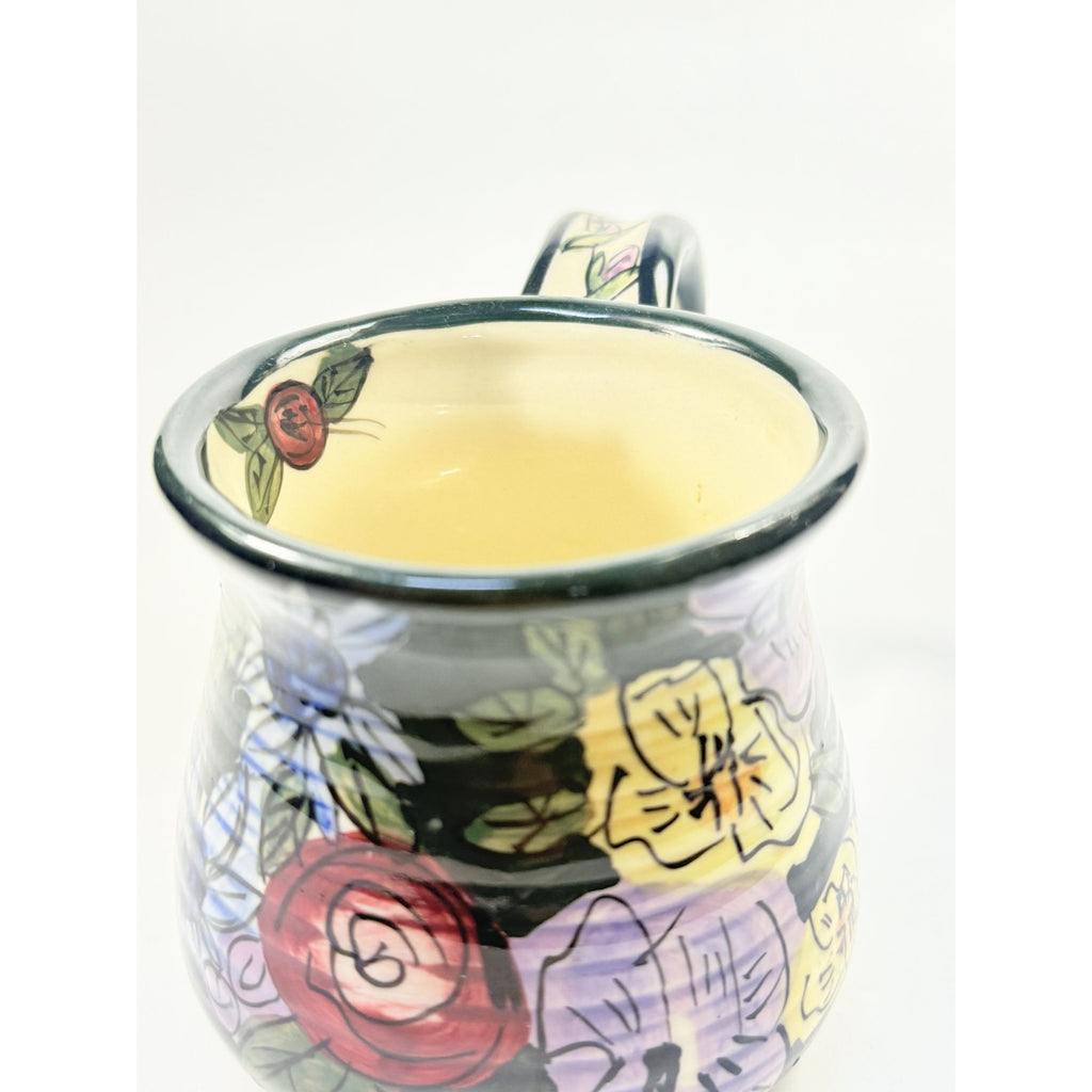 Coffee Mug Cup Blue Sky Clayworks Heather Goldminc Signed Hand Painted Vintage Flowers Gift Mothers Day