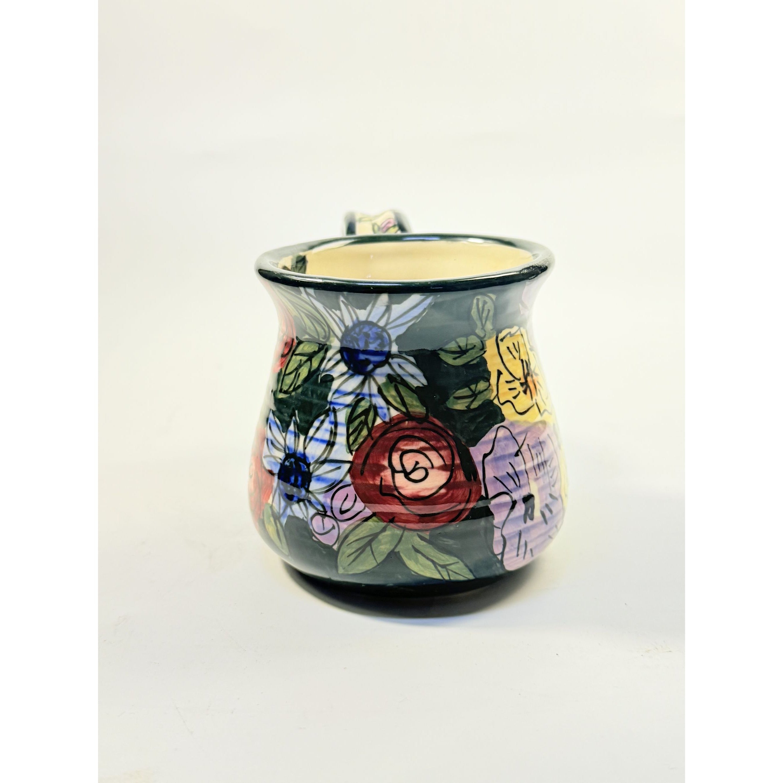 Coffee Mug Cup Blue Sky Clayworks Heather Goldminc Signed Hand Painted Vintage Flowers Gift Mothers Day