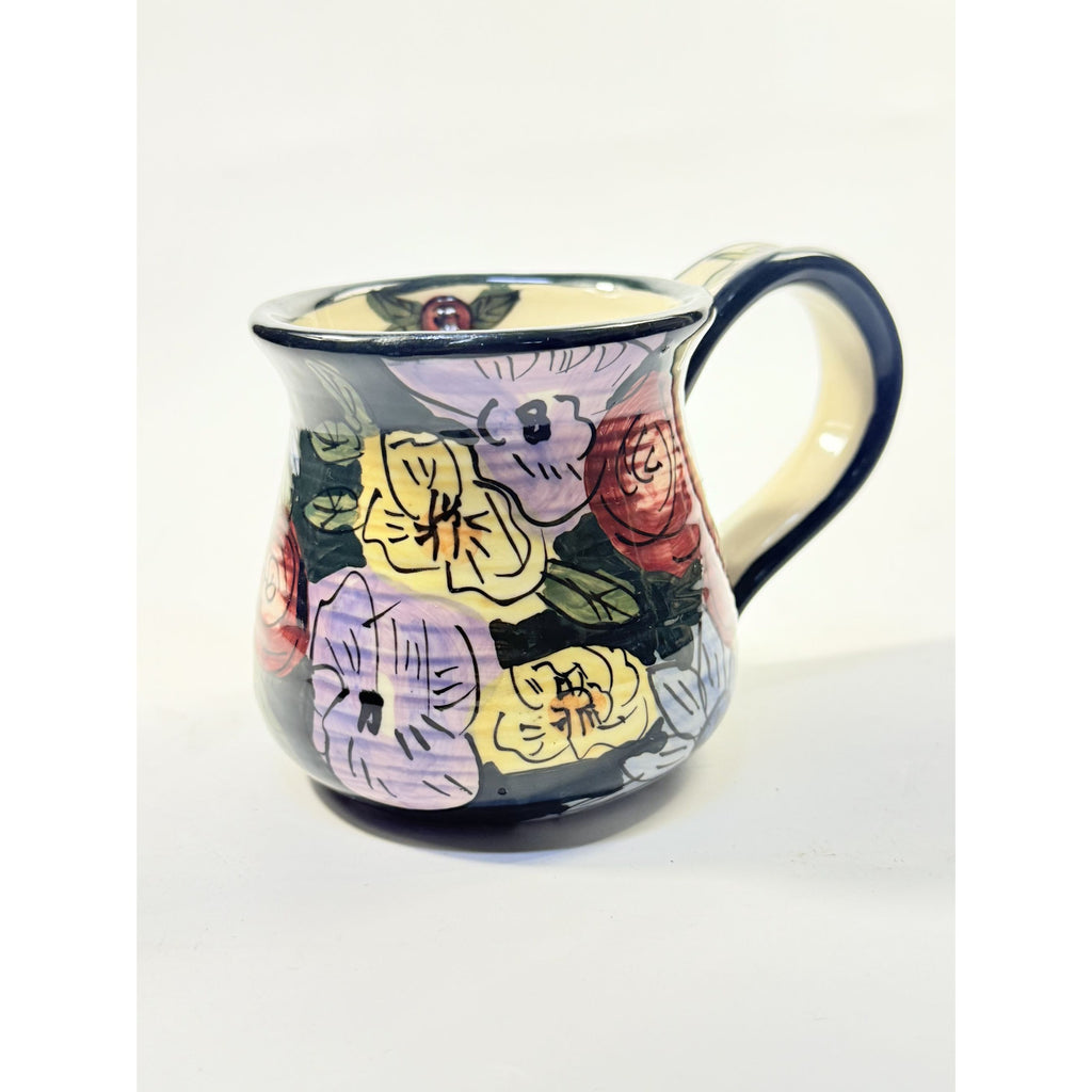 Coffee Mug Cup Blue Sky Clayworks Heather Goldminc Signed Hand Painted Vintage Flowers Gift Mothers Day