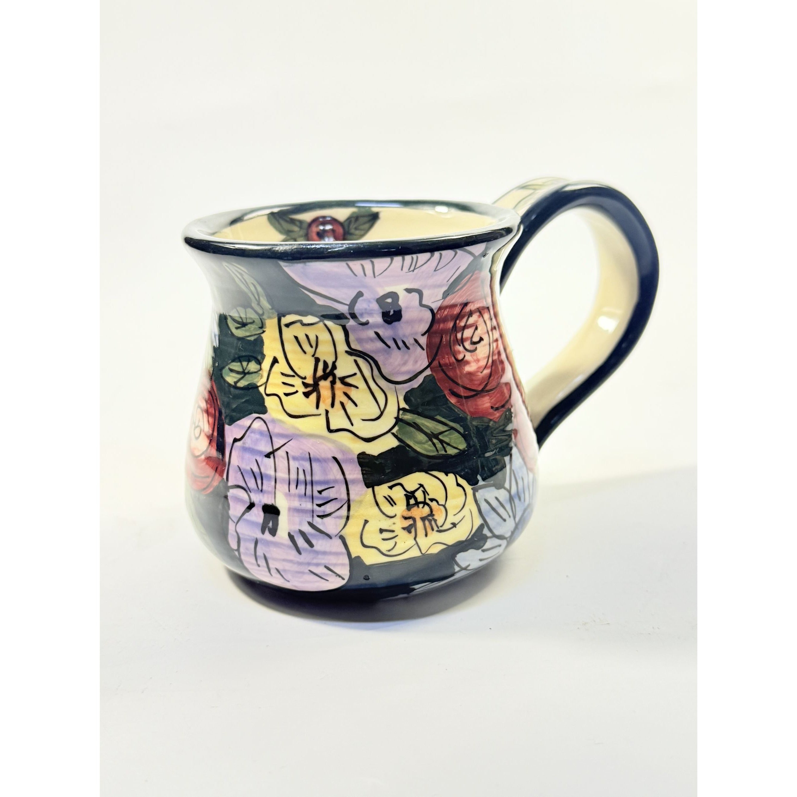 Coffee Mug Cup Blue Sky Clayworks Heather Goldminc Signed Hand Painted Vintage Flowers Gift Mothers Day