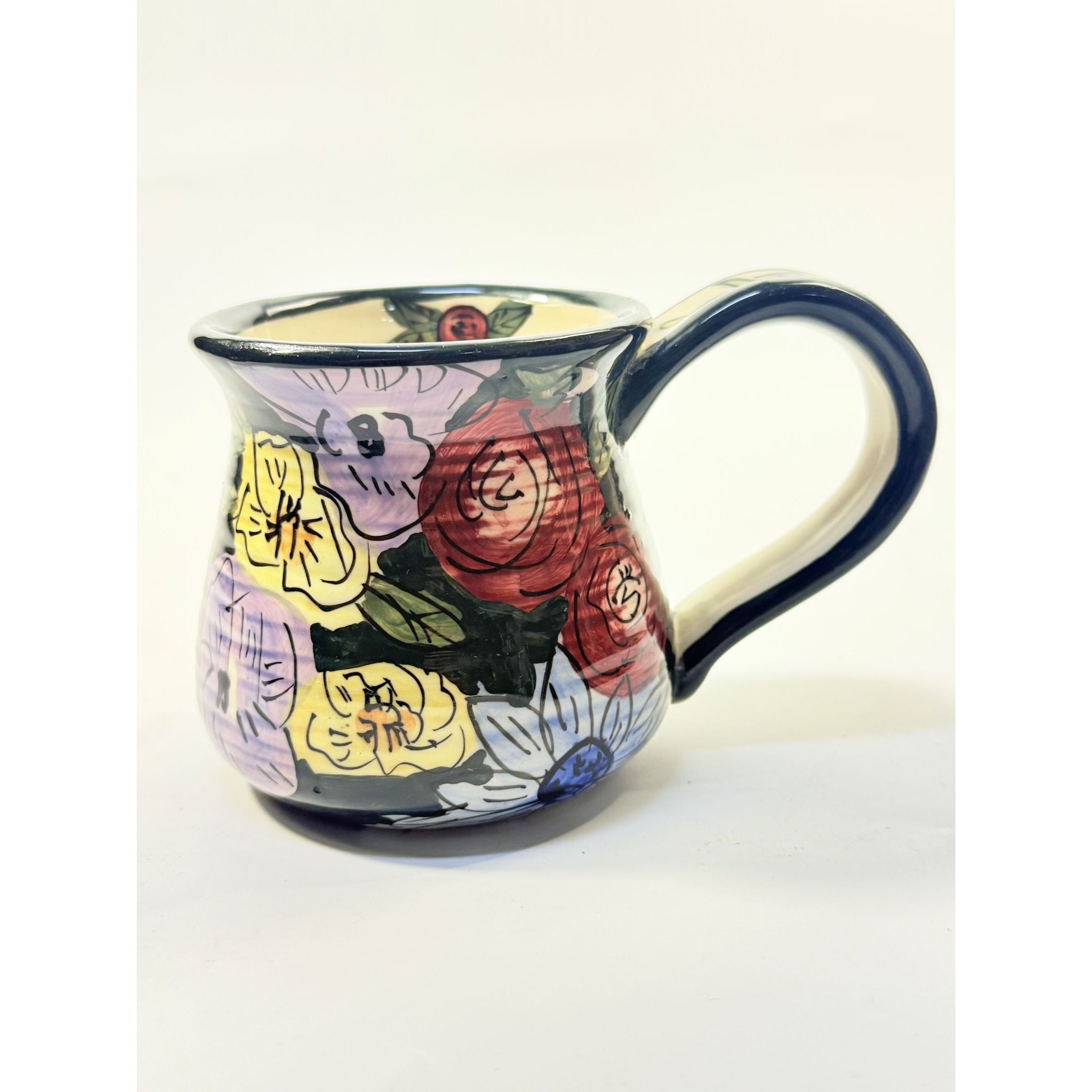 Coffee Mug Cup Blue Sky Clayworks Heather Goldminc Signed Hand Painted Vintage Flowers Gift Mothers Day