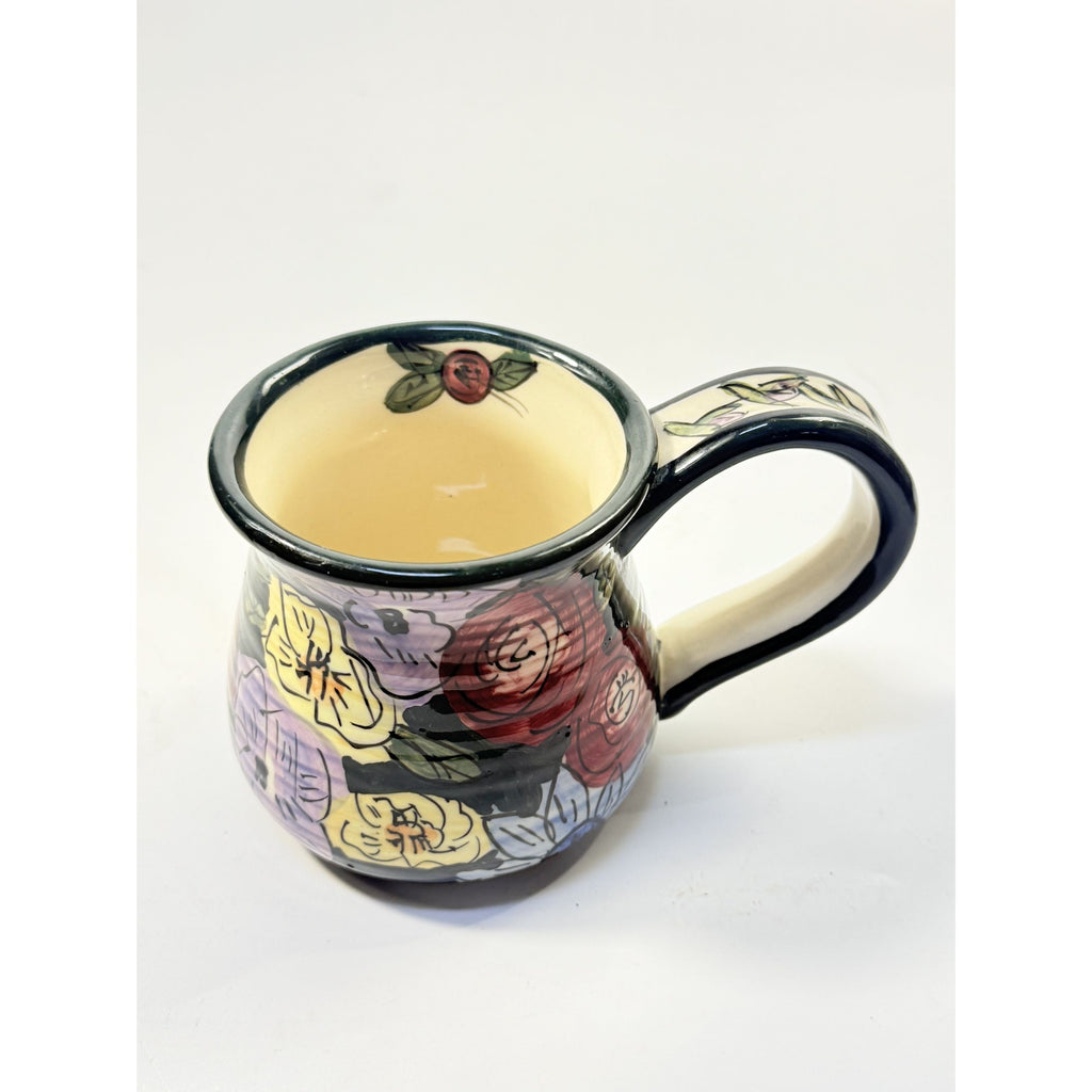 Coffee Mug Cup Blue Sky Clayworks Heather Goldminc Signed Hand Painted Vintage Flowers Gift Mothers Day