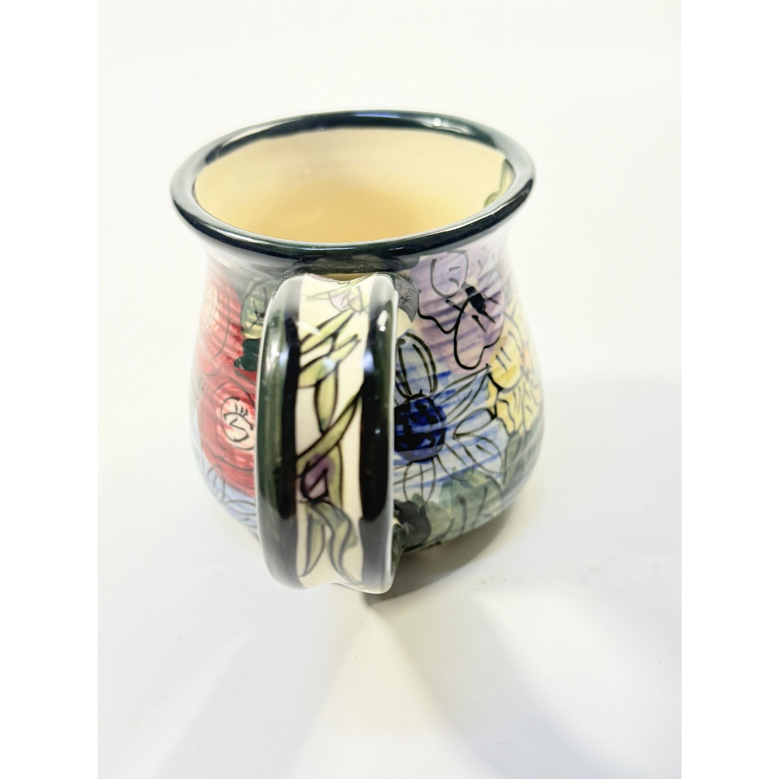 Coffee Mug Cup Blue Sky Clayworks Heather Goldminc Signed Hand Painted Vintage Flowers Gift Mothers Day
