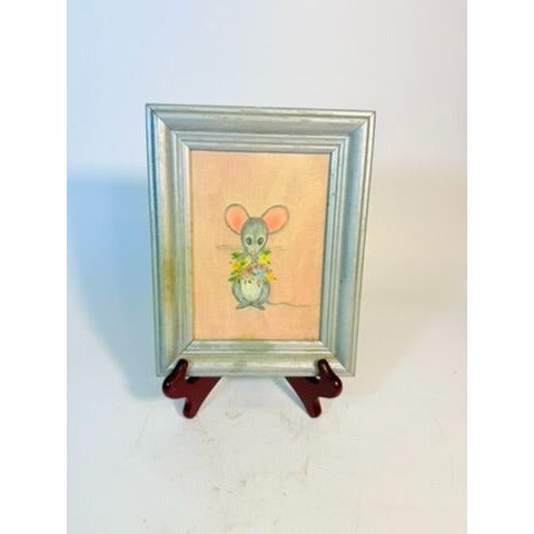 Oil Painting Mini Mouse with Flowers Vintage Mid Century Hand Painted Wall Gallery Kitchy Art