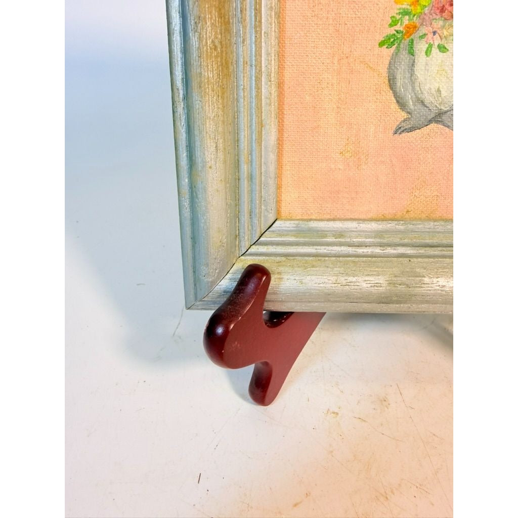 Oil Painting Mini Mouse with Flowers Vintage Mid Century Hand Painted Wall Gallery Kitchy Art
