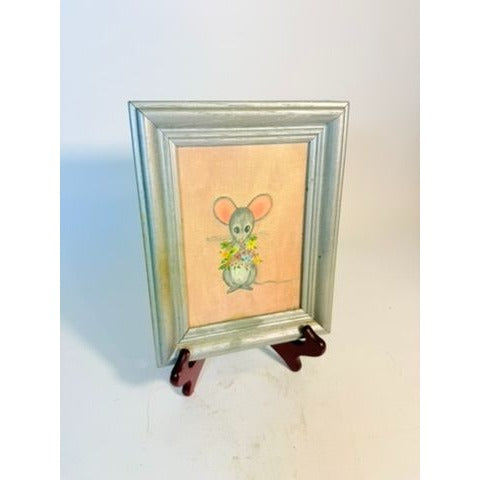 Oil Painting Mini Mouse with Flowers Vintage Mid Century Hand Painted Wall Gallery Kitchy Art