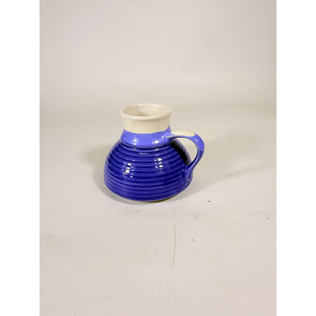 Pottery coffee mug Wide Bottom No skid Sip Honeycomb Blue Cream Glazed Ceramic Travel Replacement VIntage