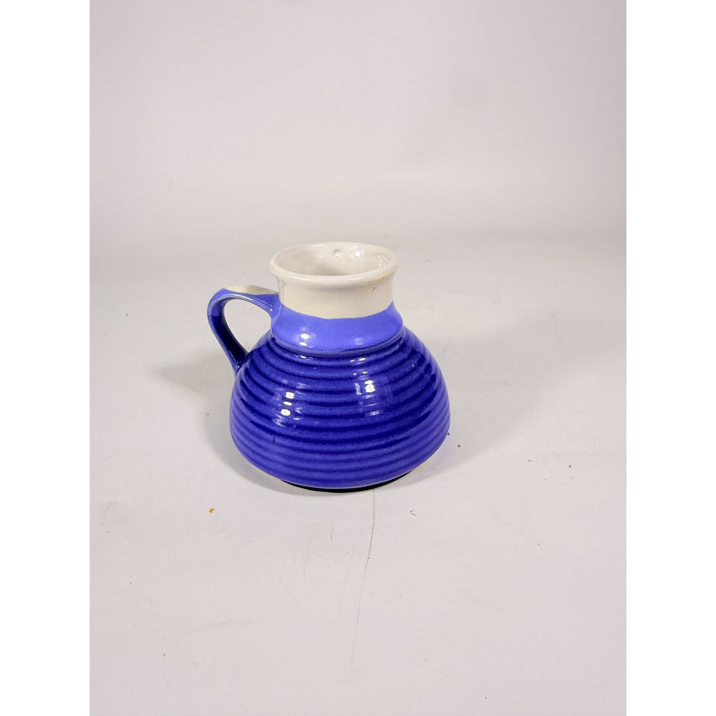 Pottery coffee mug Wide Bottom No skid Sip Honeycomb Blue Cream Glazed Ceramic Travel Replacement VIntage
