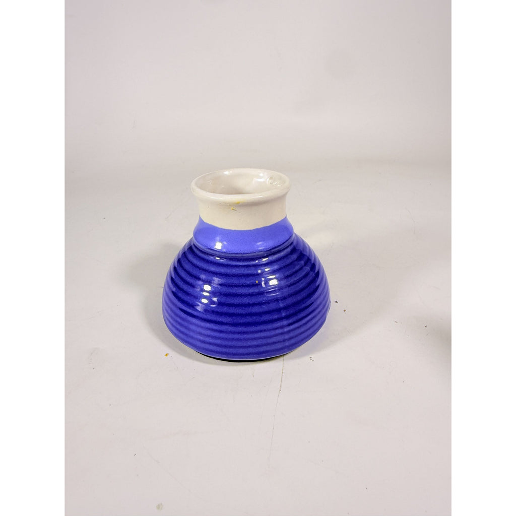 Pottery coffee mug Wide Bottom No skid Sip Honeycomb Blue Cream Glazed Ceramic Travel Replacement VIntage