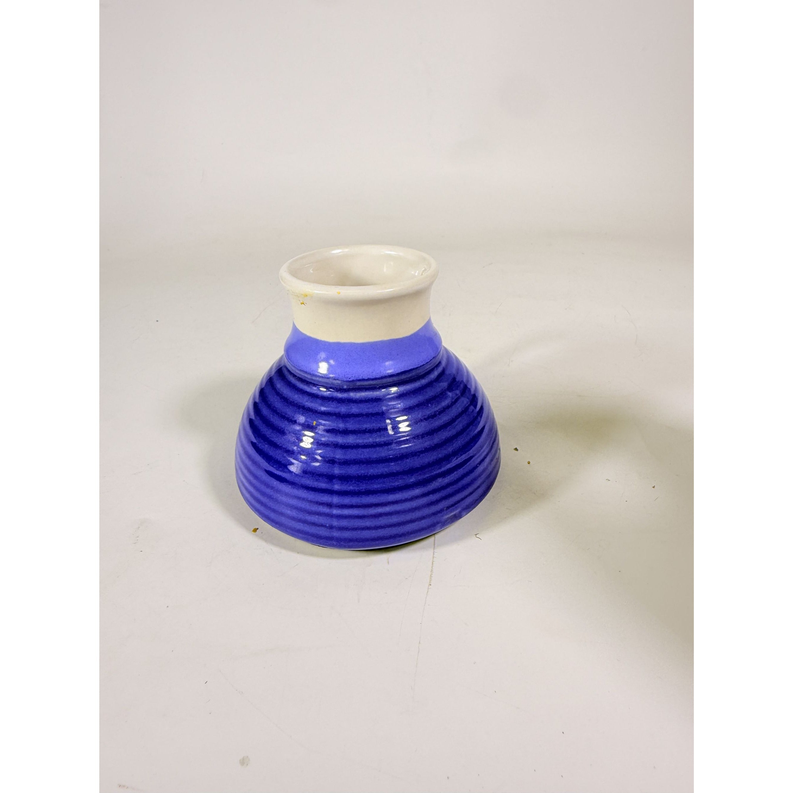 Pottery coffee mug Wide Bottom No skid Sip Honeycomb Blue Cream Glazed Ceramic Travel Replacement VIntage