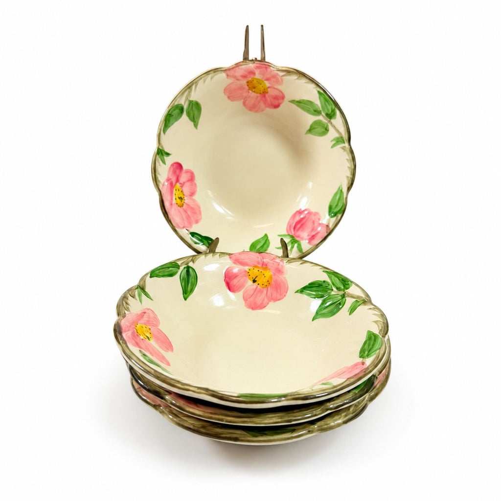 Stoneware Coupe Cereal Bowls Franciscan Desert Rose  Made In California USA Set 4 1972-1977 Replacement China Vintage Classic Earthenware