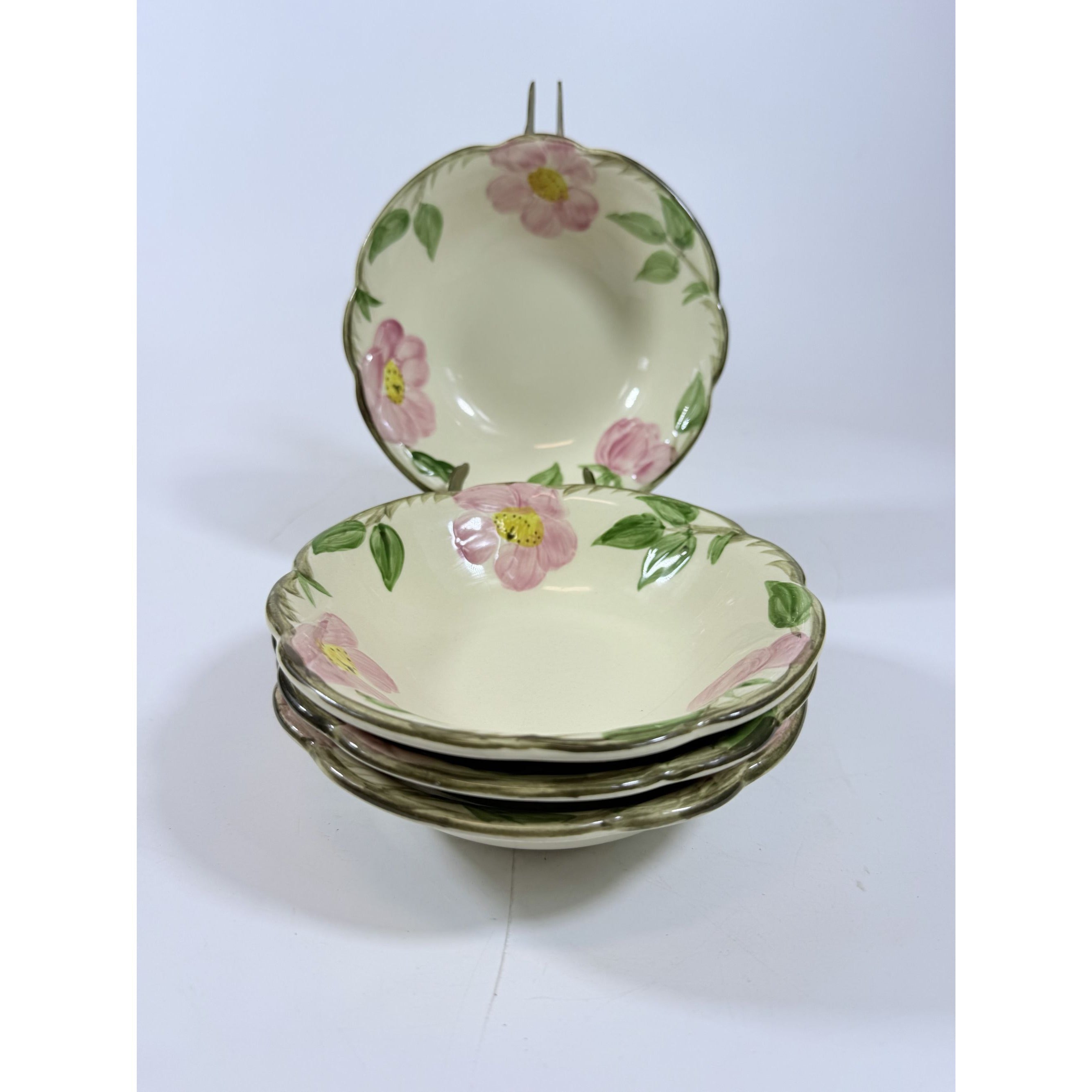 Stoneware Coupe Cereal Bowls Franciscan Desert Rose  Made In California USA Set 4 1972-1977 Replacement China Vintage Classic Earthenware