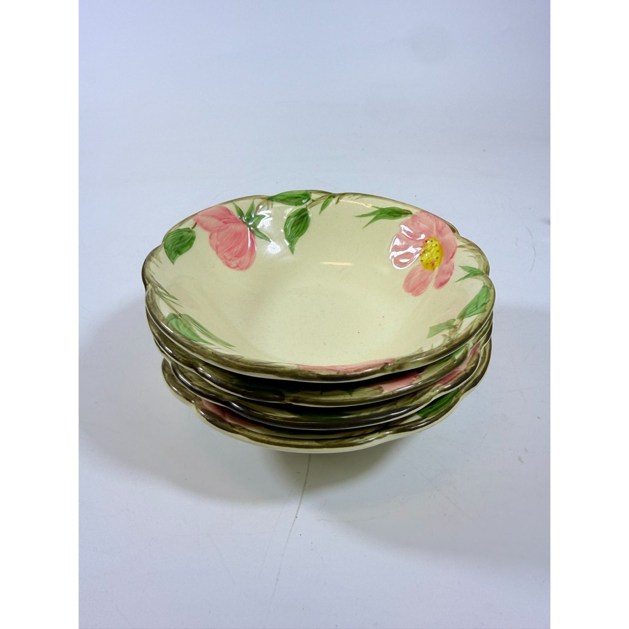 Stoneware Coupe Cereal Bowls Franciscan Desert Rose  Made In California USA Set 4 1972-1977 Replacement China Vintage Classic Earthenware