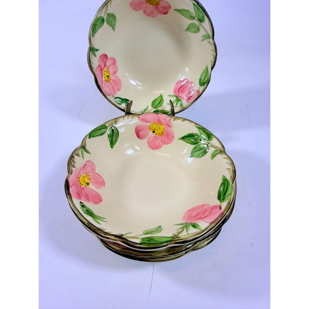 Stoneware Coupe Cereal Bowls Franciscan Desert Rose  Made In California USA Set 4 1972-1977 Replacement China Vintage Classic Earthenware
