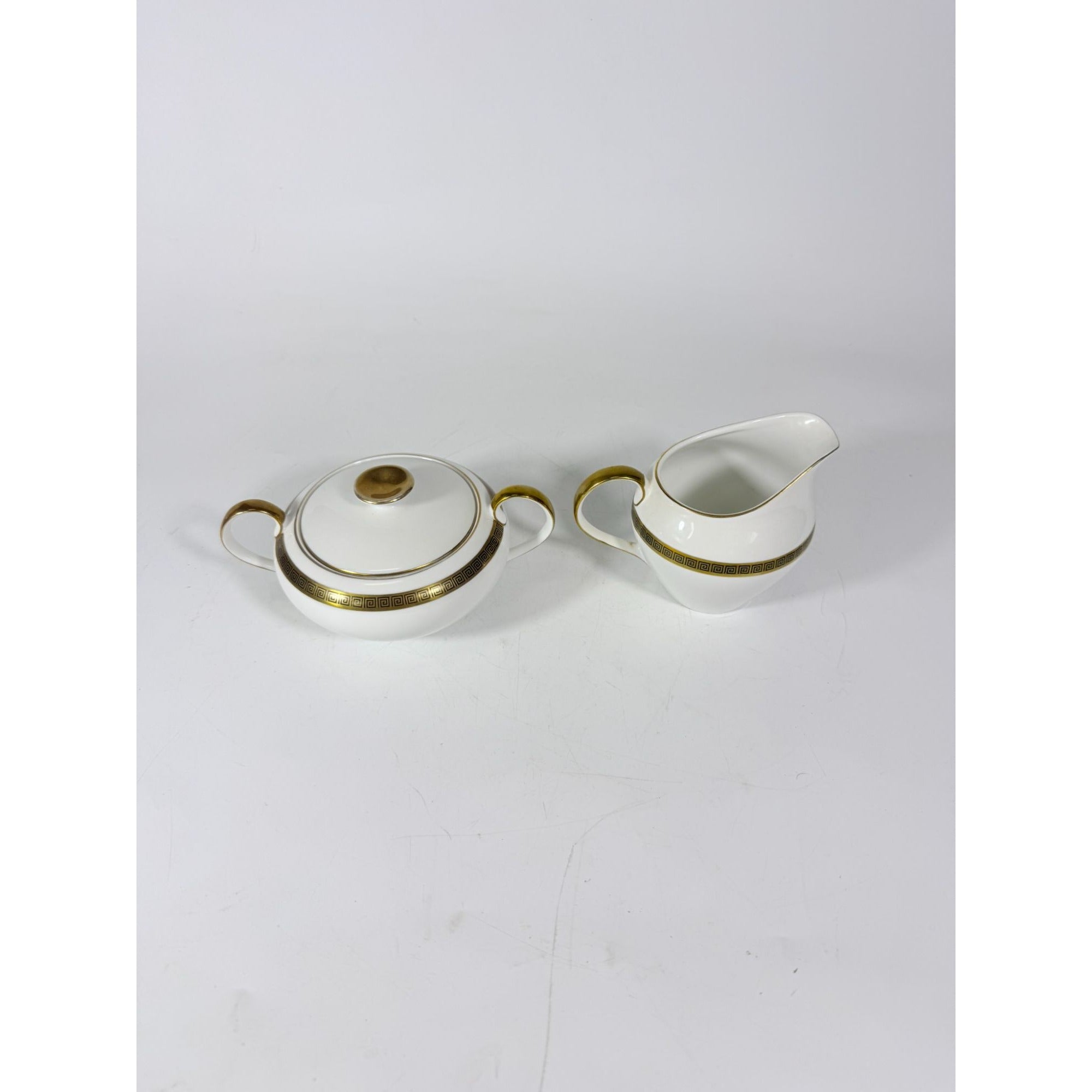 Cream and Sugar Bowl Set Key Largo by Meito Black Greek Key On Gold Band Royal M Japan Replacement China Vintage Elegant Traditional