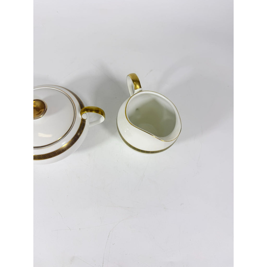 Cream and Sugar Bowl Set Key Largo by Meito Black Greek Key On Gold Band Royal M Japan Replacement China Vintage Elegant Traditional