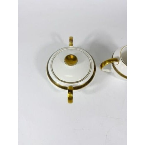Cream and Sugar Bowl Set Key Largo by Meito Black Greek Key On Gold Band Royal M Japan Replacement China Vintage Elegant Traditional