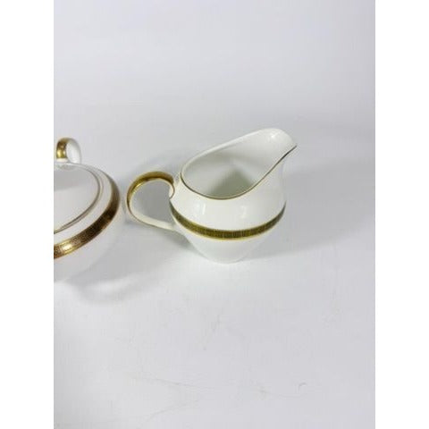 Cream and Sugar Bowl Set Key Largo by Meito Black Greek Key On Gold Band Royal M Japan Replacement China Vintage Elegant Traditional