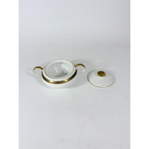 Cream and Sugar Bowl Set Key Largo by Meito Black Greek Key On Gold Band Royal M Japan Replacement China Vintage Elegant Traditional