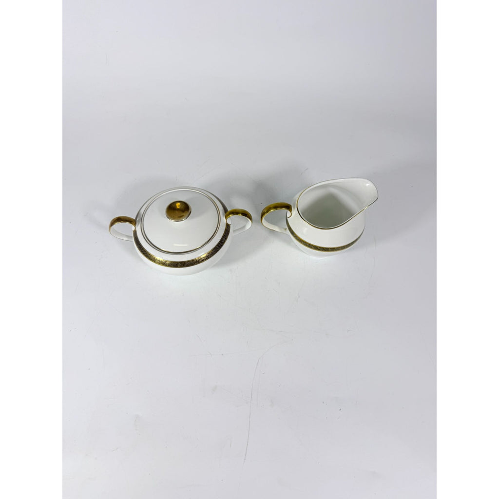 Cream and Sugar Bowl Set Key Largo by Meito Black Greek Key On Gold Band Royal M Japan Replacement China Vintage Elegant Traditional