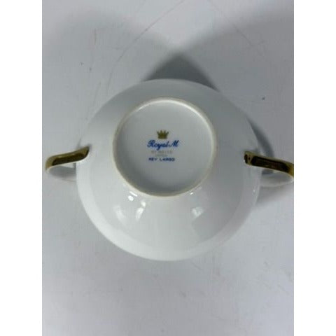 Cream and Sugar Bowl Set Key Largo by Meito Black Greek Key On Gold Band Royal M Japan Replacement China Vintage Elegant Traditional