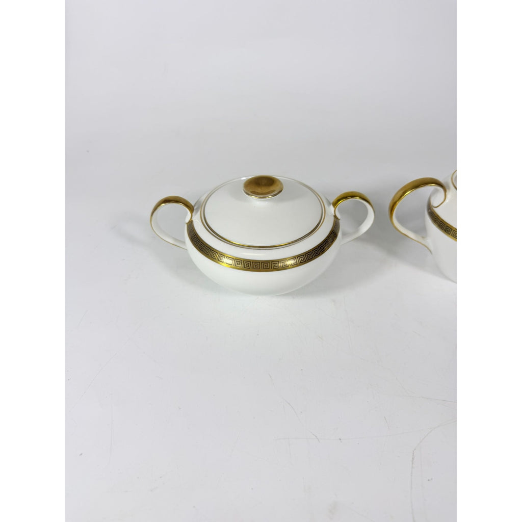 Cream and Sugar Bowl Set Key Largo by Meito Black Greek Key On Gold Band Royal M Japan Replacement China Vintage Elegant Traditional