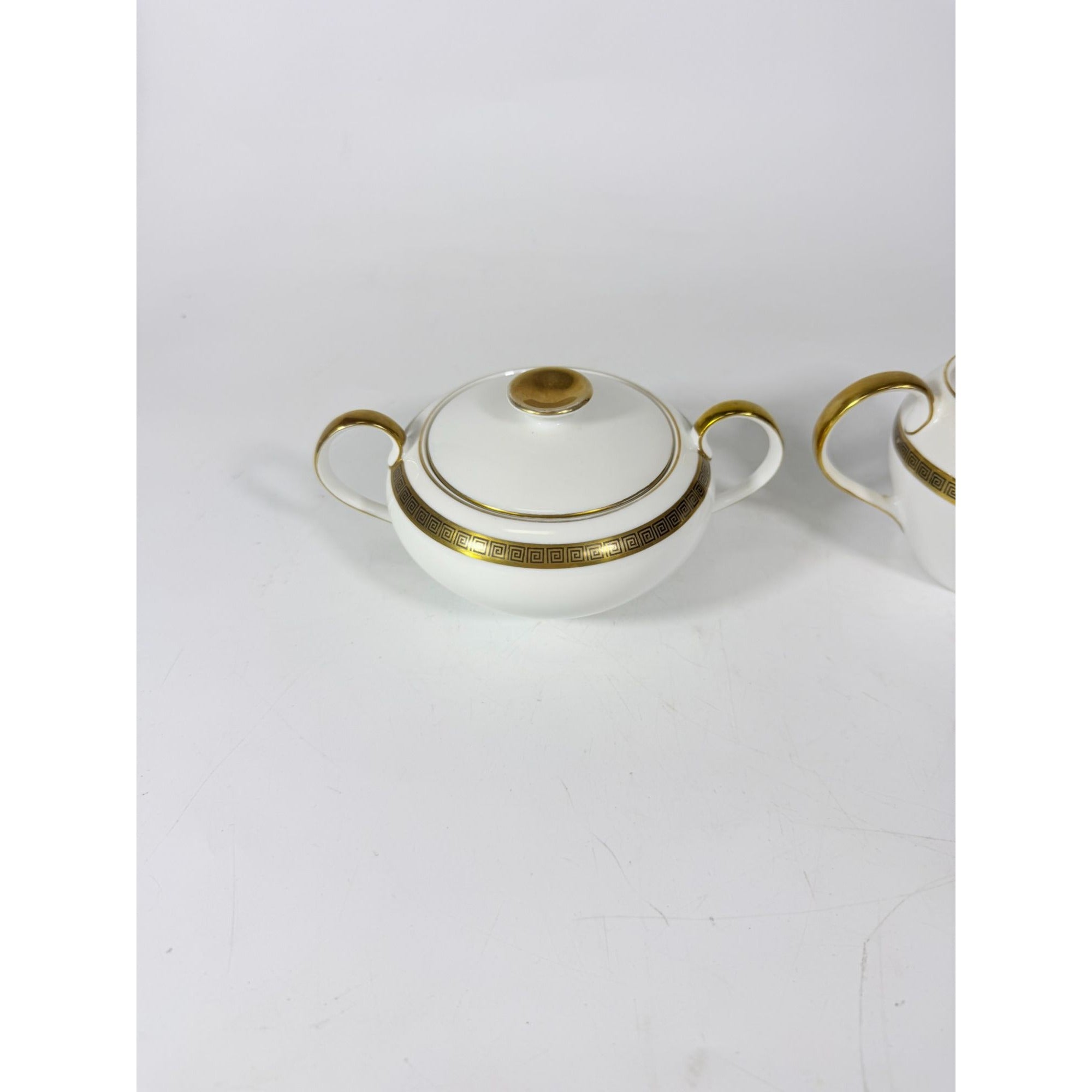 Cream and Sugar Bowl Set Key Largo by Meito Black Greek Key On Gold Band Royal M Japan Replacement China Vintage Elegant Traditional