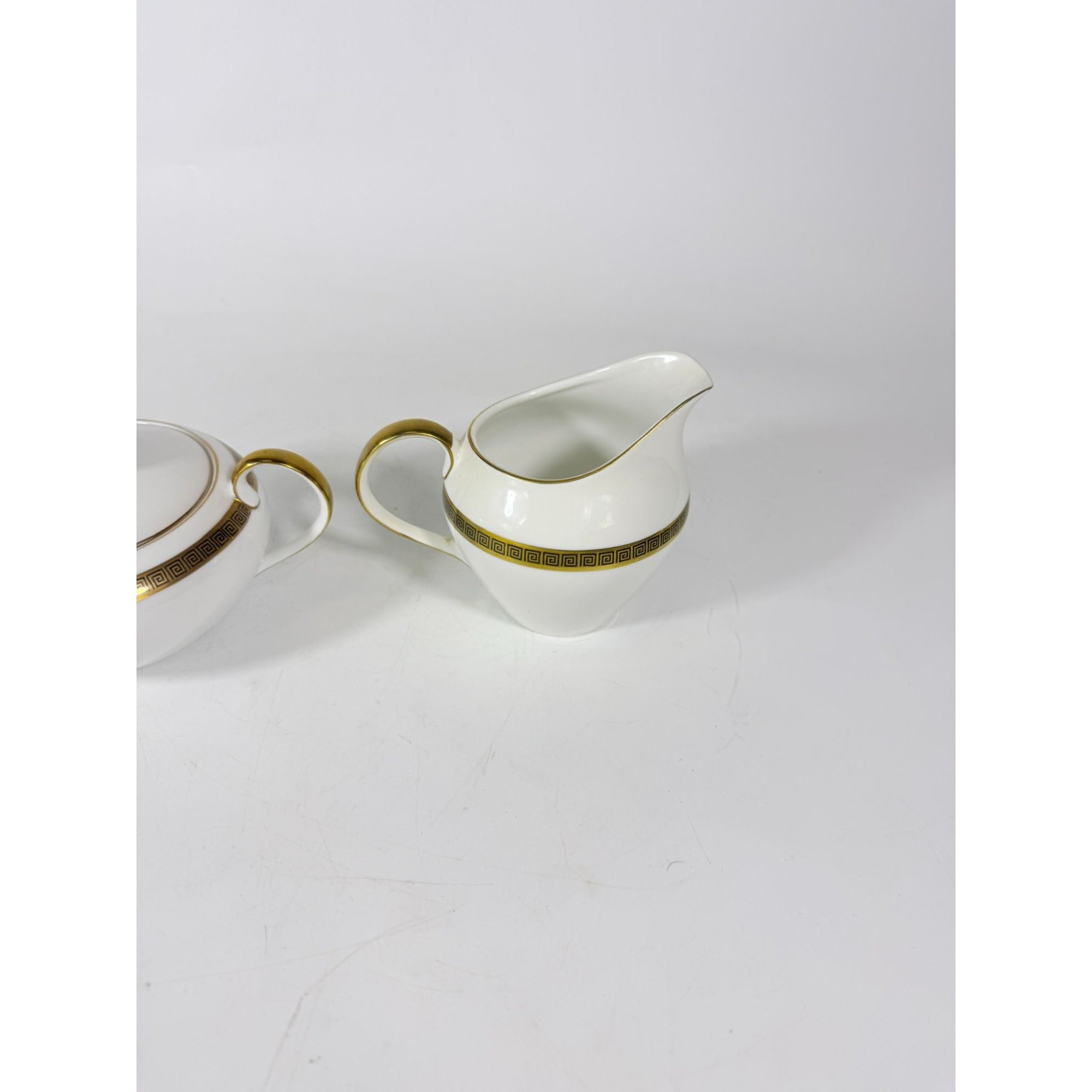 Cream and Sugar Bowl Set Key Largo by Meito Black Greek Key On Gold Band Royal M Japan Replacement China Vintage Elegant Traditional