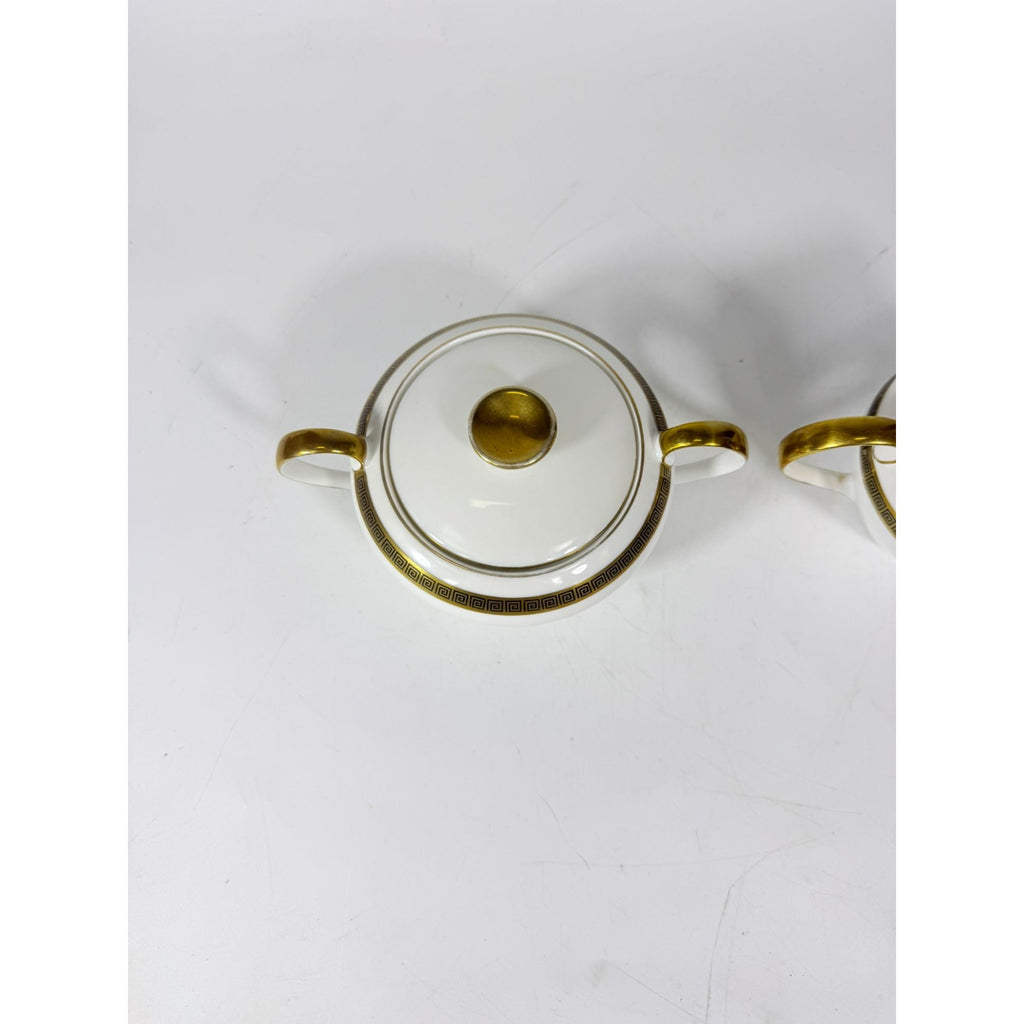 Cream and Sugar Bowl Set Key Largo by Meito Black Greek Key On Gold Band Royal M Japan Replacement China Vintage Elegant Traditional
