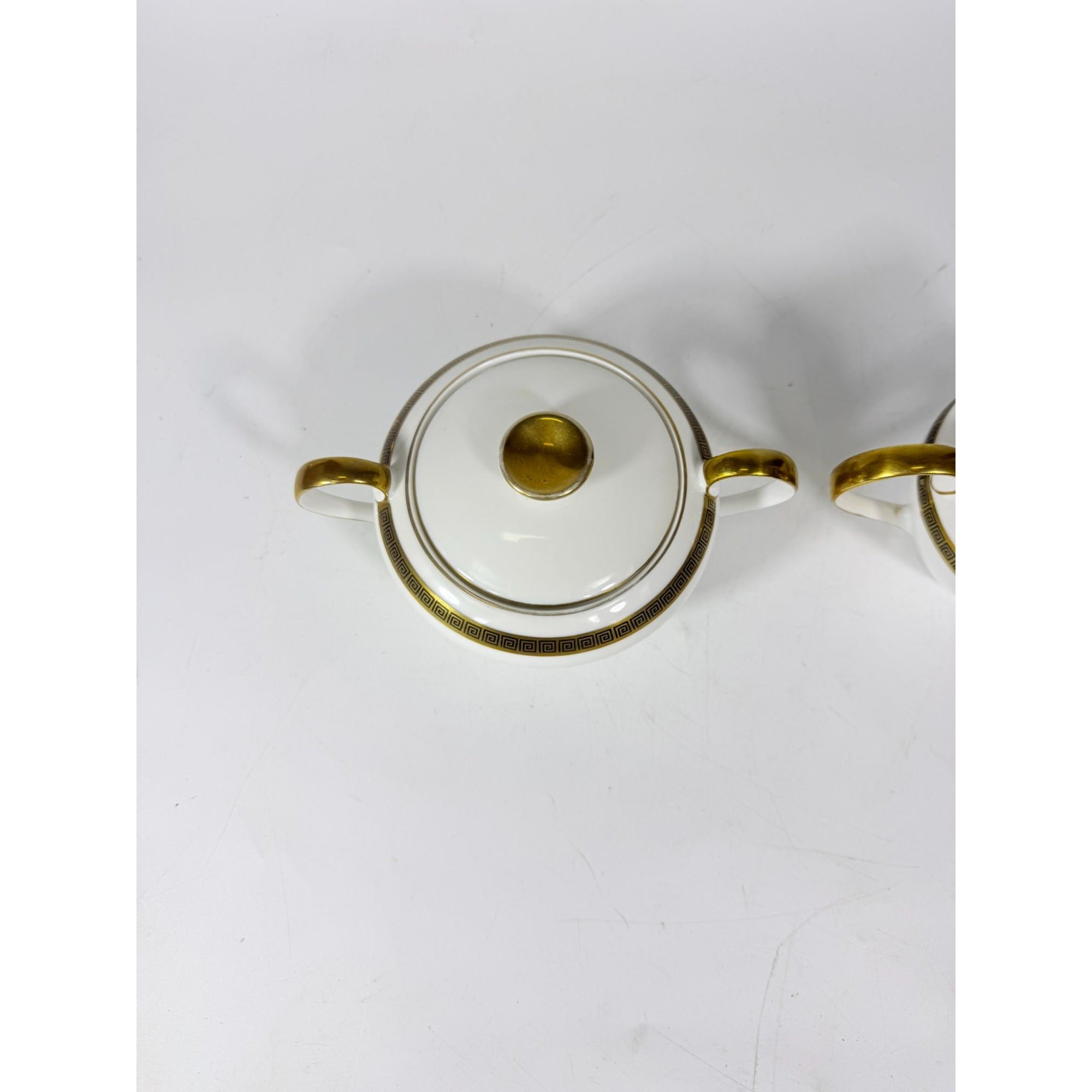 Cream and Sugar Bowl Set Key Largo by Meito Black Greek Key On Gold Band Royal M Japan Replacement China Vintage Elegant Traditional