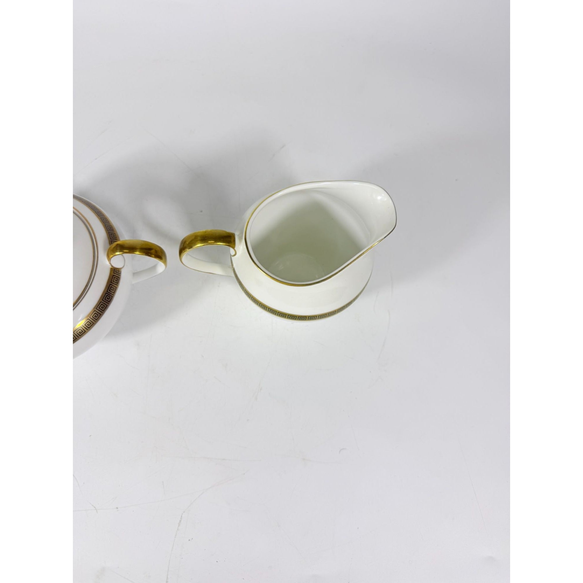 Cream and Sugar Bowl Set Key Largo by Meito Black Greek Key On Gold Band Royal M Japan Replacement China Vintage Elegant Traditional