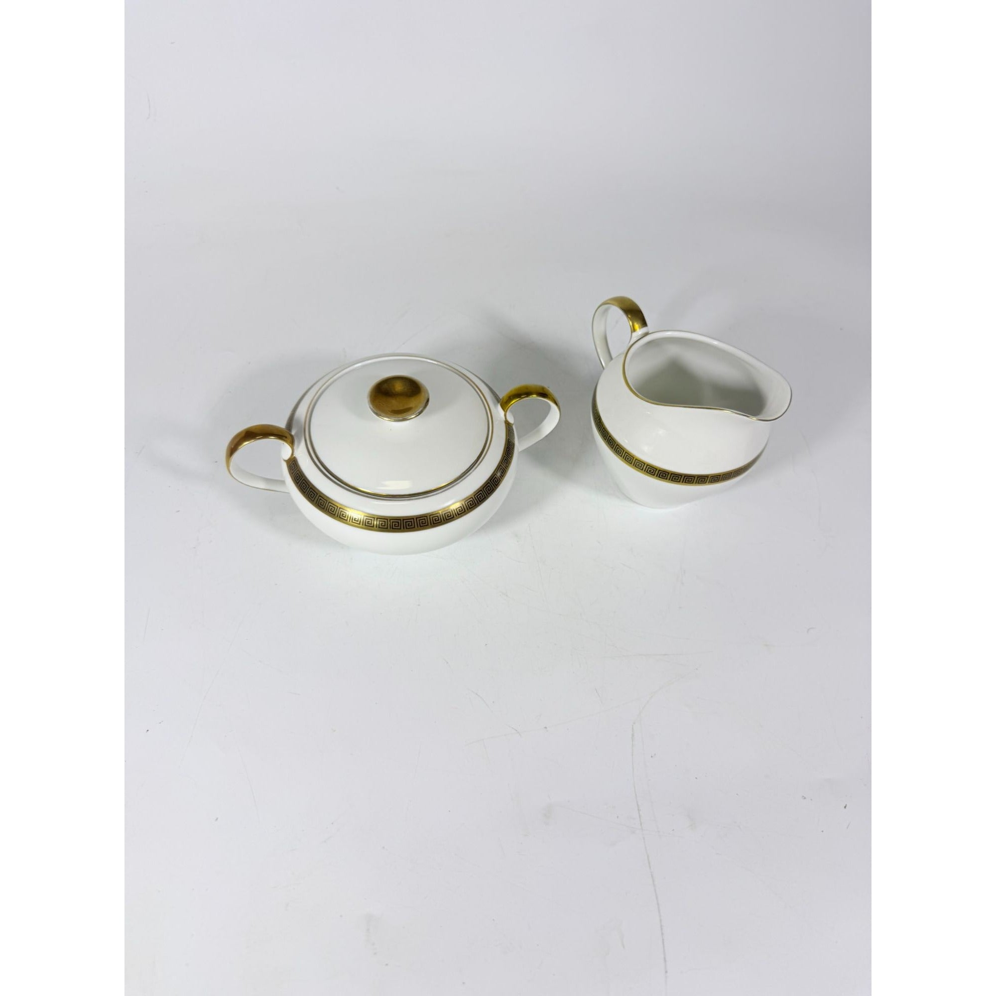 Cream and Sugar Bowl Set Key Largo by Meito Black Greek Key On Gold Band Royal M Japan Replacement China Vintage Elegant Traditional