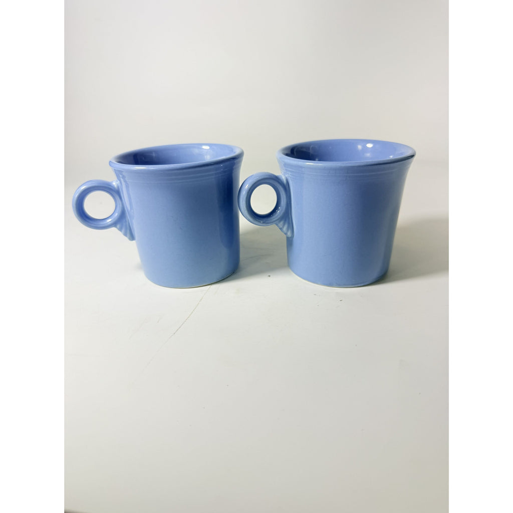 Coffee Cup Mug Pair Vintage Fiesta Homer Laughlin HLC Periwinkle Blue Ring Handled  Repaplacement Stoneware China Collectible