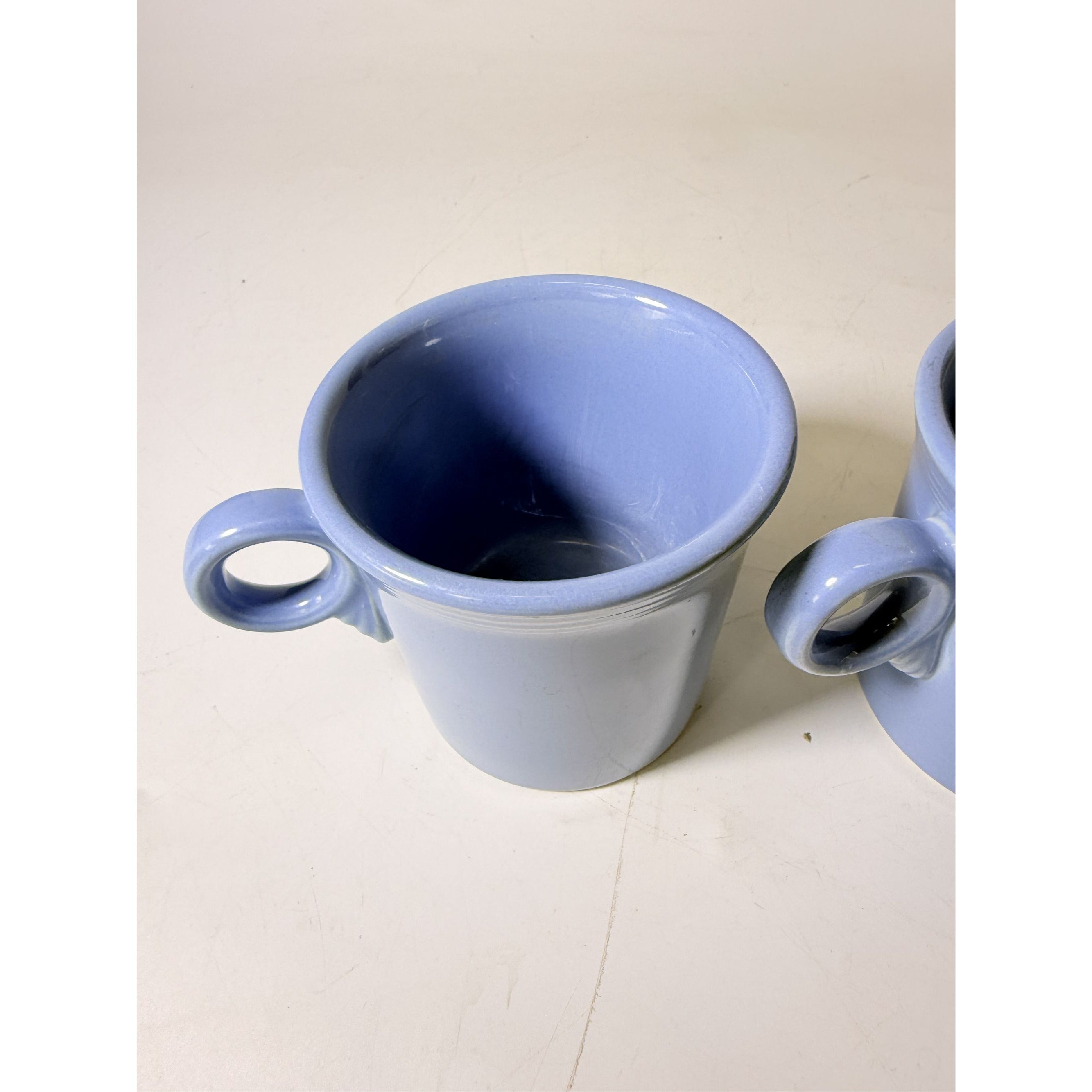 Coffee Cup Mug Pair Vintage Fiesta Homer Laughlin HLC Periwinkle Blue Ring Handled  Repaplacement Stoneware China Collectible