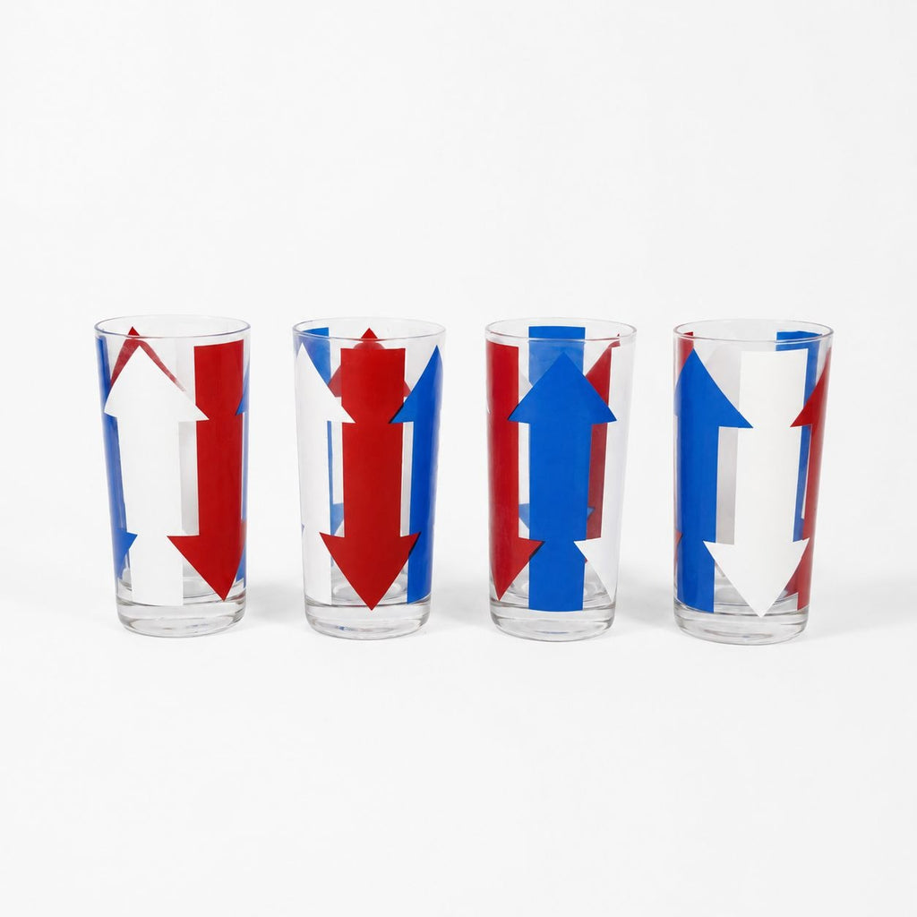 Highball Tall Bar Drinking Glasses Cera Vintage Mid 20th Century Red, White & Blue - Set of 4 Patriotic Memorial July 4th America Arrow