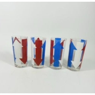 Highball Tall Bar Drinking Glasses Cera Vintage Mid 20th Century Red, White & Blue - Set of 4 Patriotic Memorial July 4th America Arrow