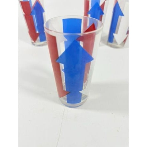 Highball Tall Bar Drinking Glasses Cera Vintage Mid 20th Century Red, White & Blue - Set of 4 Patriotic Memorial July 4th America Arrow