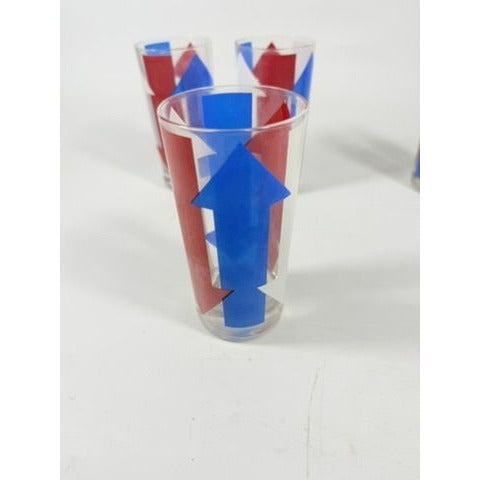 Highball Tall Bar Drinking Glasses Cera Vintage Mid 20th Century Red, White & Blue - Set of 4 Patriotic Memorial July 4th America Arrow