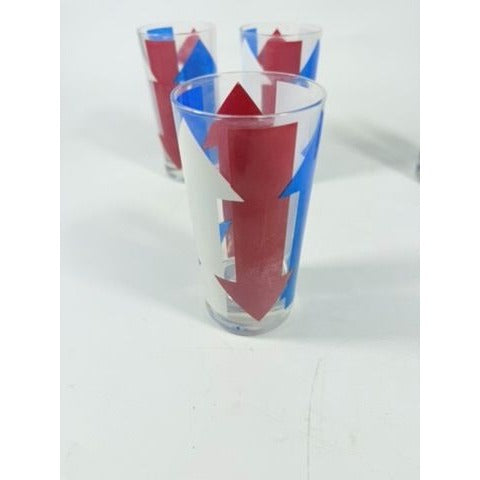Highball Tall Bar Drinking Glasses Cera Vintage Mid 20th Century Red, White & Blue - Set of 4 Patriotic Memorial July 4th America Arrow