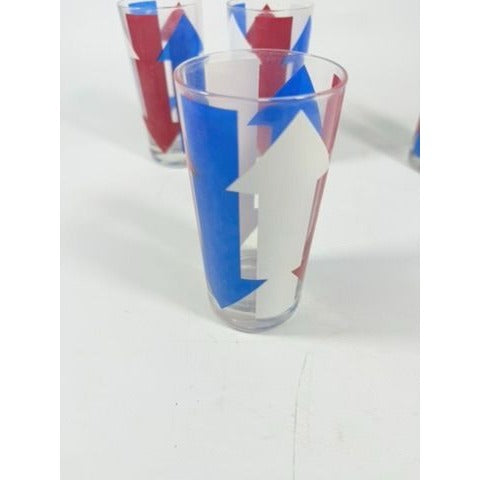 Highball Tall Bar Drinking Glasses Cera Vintage Mid 20th Century Red, White & Blue - Set of 4 Patriotic Memorial July 4th America Arrow