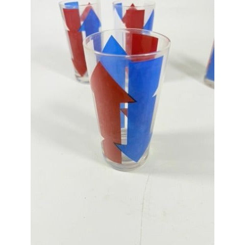 Highball Tall Bar Drinking Glasses Cera Vintage Mid 20th Century Red, White & Blue - Set of 4 Patriotic Memorial July 4th America Arrow