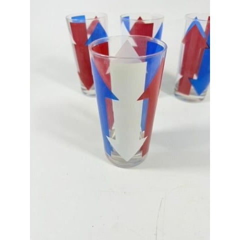 Highball Tall Bar Drinking Glasses Cera Vintage Mid 20th Century Red, White & Blue - Set of 4 Patriotic Memorial July 4th America Arrow