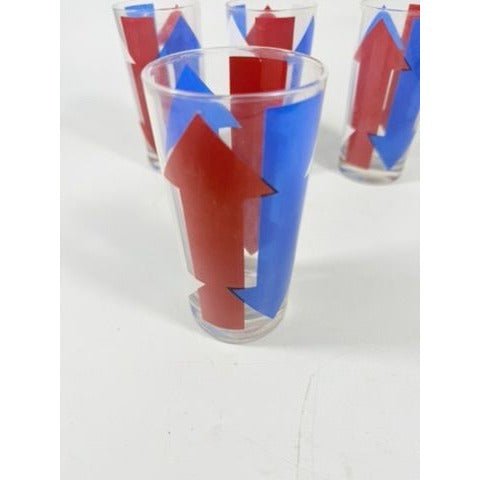 Highball Tall Bar Drinking Glasses Cera Vintage Mid 20th Century Red, White & Blue - Set of 4 Patriotic Memorial July 4th America Arrow