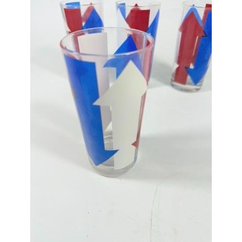Highball Tall Bar Drinking Glasses Cera Vintage Mid 20th Century Red, White & Blue - Set of 4 Patriotic Memorial July 4th America Arrow
