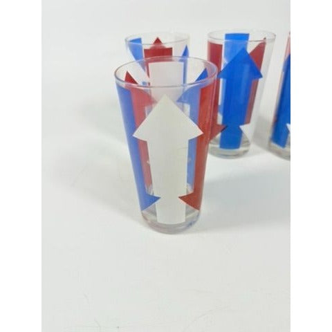 Highball Tall Bar Drinking Glasses Cera Vintage Mid 20th Century Red, White & Blue - Set of 4 Patriotic Memorial July 4th America Arrow