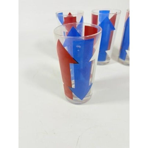 Highball Tall Bar Drinking Glasses Cera Vintage Mid 20th Century Red, White & Blue - Set of 4 Patriotic Memorial July 4th America Arrow