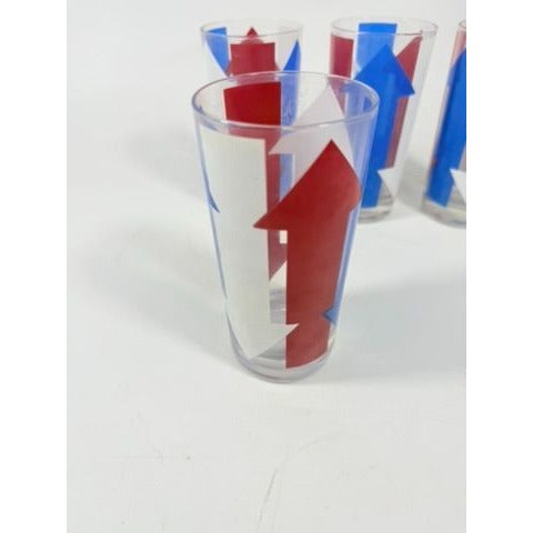 Highball Tall Bar Drinking Glasses Cera Vintage Mid 20th Century Red, White & Blue - Set of 4 Patriotic Memorial July 4th America Arrow