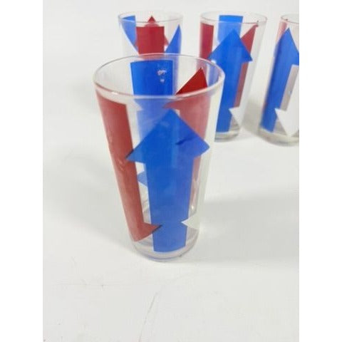 Highball Tall Bar Drinking Glasses Cera Vintage Mid 20th Century Red, White & Blue - Set of 4 Patriotic Memorial July 4th America Arrow